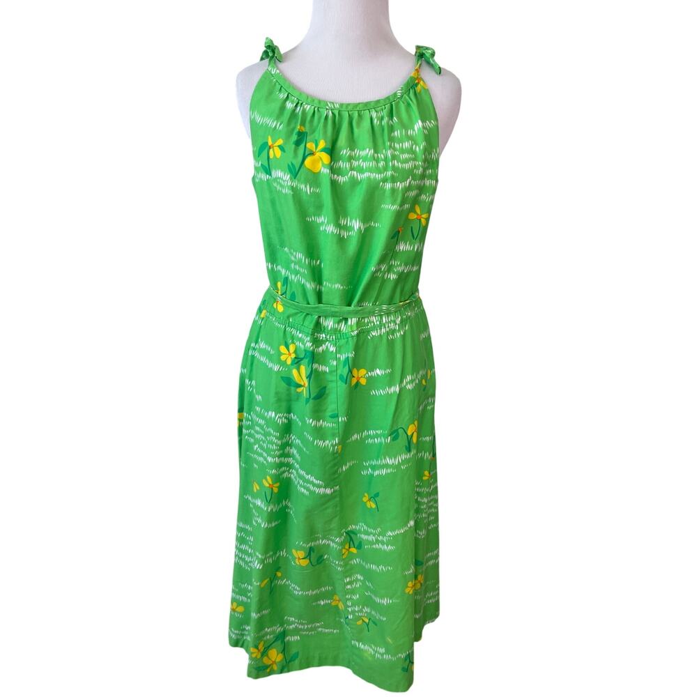 Vintage 70s Malia Honolulu Hawaiian Floral Dress Green Tropical Tie Shoulder